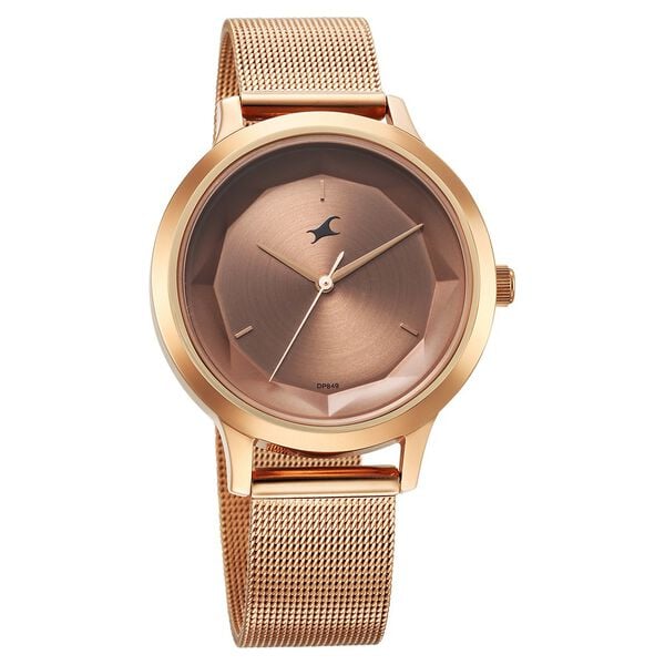 Fastrack Fleek Quartz Analog Rose Gold Dial Stainless Steel Strap Watch For Girls 6210wm04