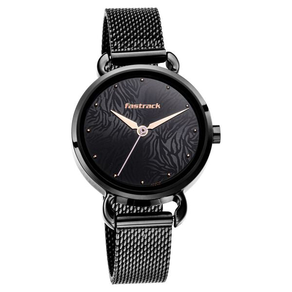 Fastrack Animal Print Quartz Analog Black Dial Stainless Steel Strap Watch for Girls NS6221NM02