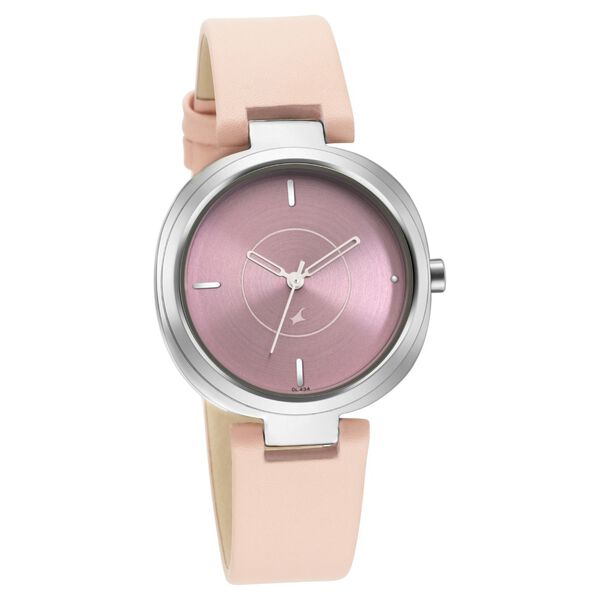 Fastrack Stunners Quartz Analog Pink Dial Leather Strap Watch for Girls NS6247SL01