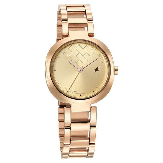 Fastrack Stunners Quartz Analog Golden Dial Stainless Steel Strap Watch for Girls NR6247WM01