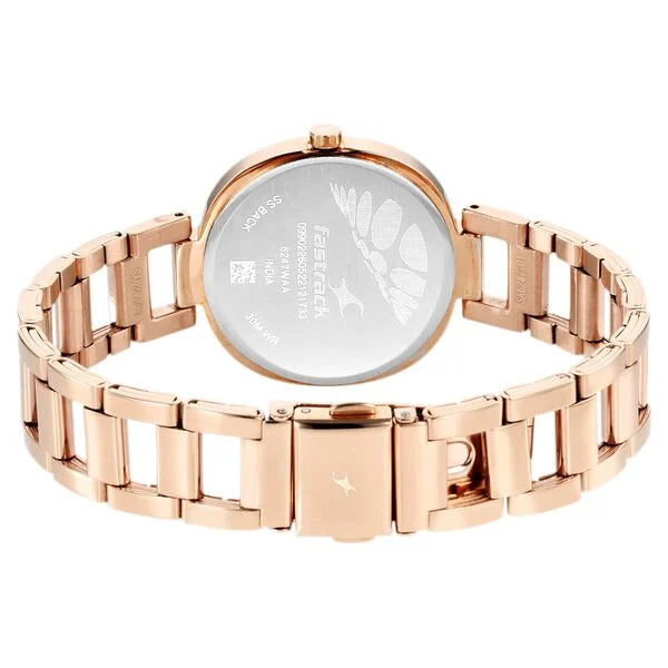 Fastrack Stunners Quartz Analog Golden Dial Stainless Steel Strap Watch for Girls NR6247WM01