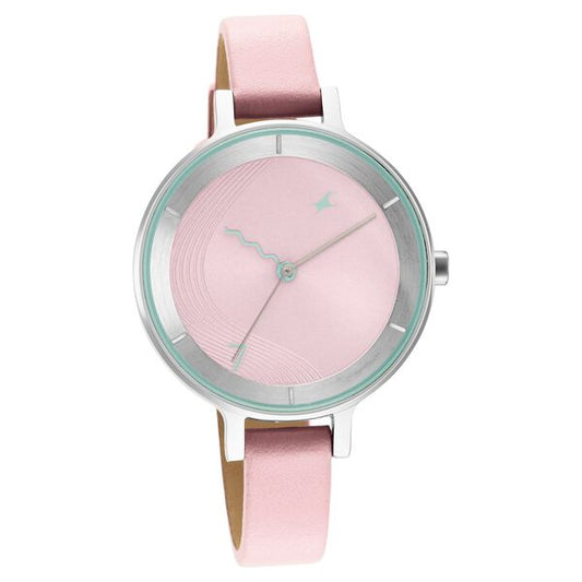 Fastrack Stunners Quartz Analog Pink Dial Leather Strap Watch for Girls NS6266SL01