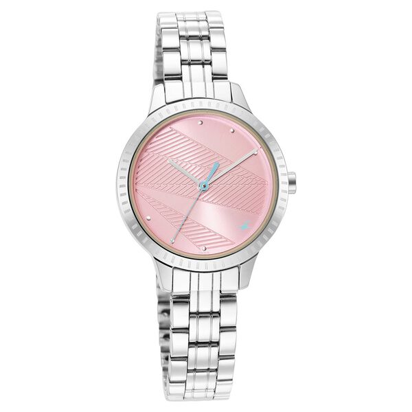 Fastrack Stunners Quartz Analog Pink Dial Metal Strap Watch for Girls ns6267sm02 / 6267sm02