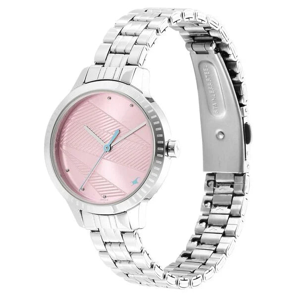 Fastrack Stunners Quartz Analog Pink Dial Metal Strap Watch for Girls ns6267sm02 / 6267sm02