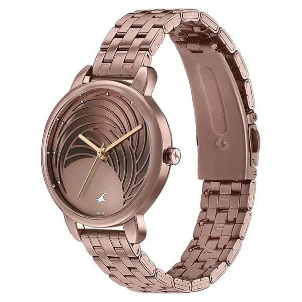 Fastrack Stunners Quartz Analog Brown Dial Stainless Steel Strap Watch for Girls 6282qm01