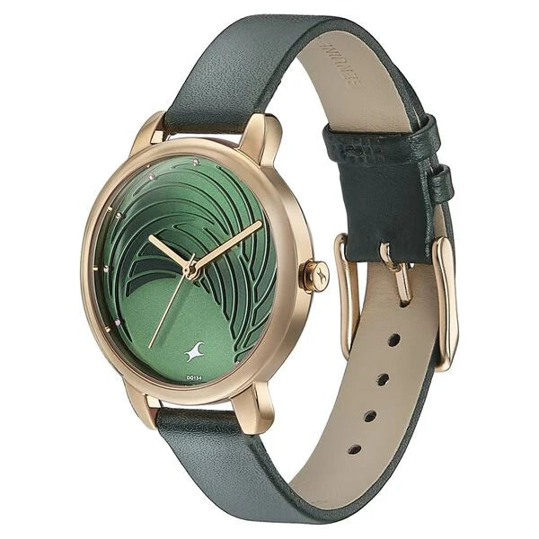 Fastrack Stunners Quartz Multifunction Green Dial Leather Strap Watch for Girls 6282wl01