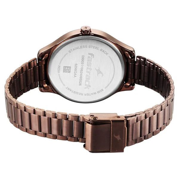 Fastrack Stunners Quartz Analog Brown Dial Brown Metal Strap Watch For Girls 6296qm01