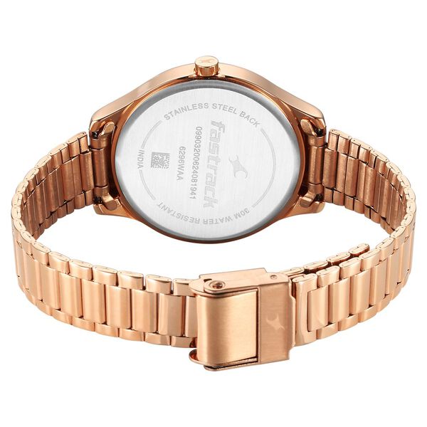 Fastrack Stunners Quartz Analog Green Dial Rose Gold Metal Strap Watch For Girls 6296wm02