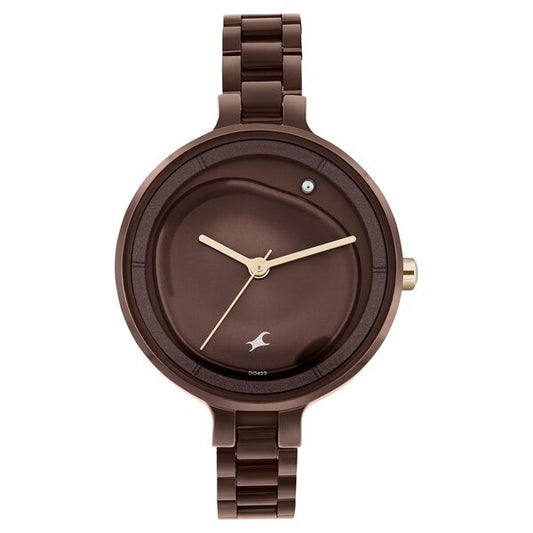 Fastrack MetaWe Quartz Analog Brown Dial Stainless Steel Strap Watch For Girls 6306km02