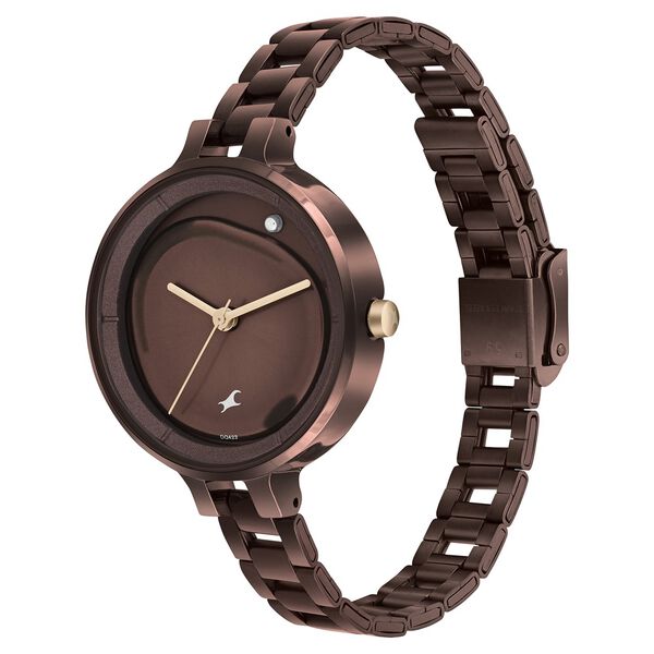 Fastrack MetaWe Quartz Analog Brown Dial Stainless Steel Strap Watch For Girls 6306km02