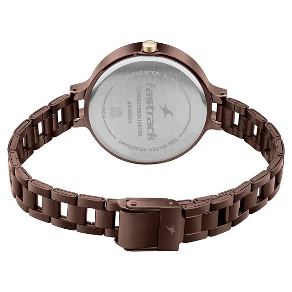 Fastrack MetaWe Quartz Analog Brown Dial Stainless Steel Strap Watch For Girls 6306km02