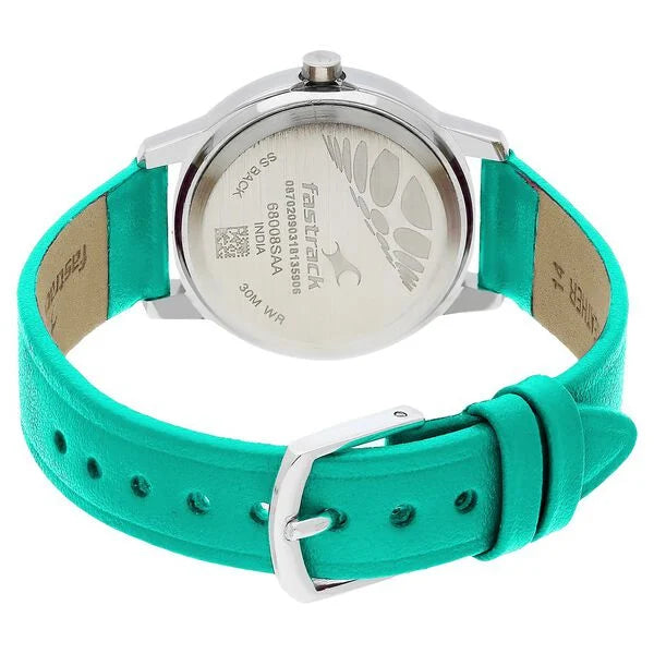 Fastrack Tropical Waters Quartz Analog White Dial Leather Strap Watch for Girls NR68008SM06