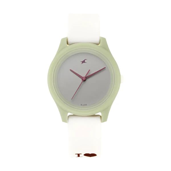 Fastrack Monochrome Quartz Analog Grey Dial Silicone Strap Watch for Girls ns68023pp04w