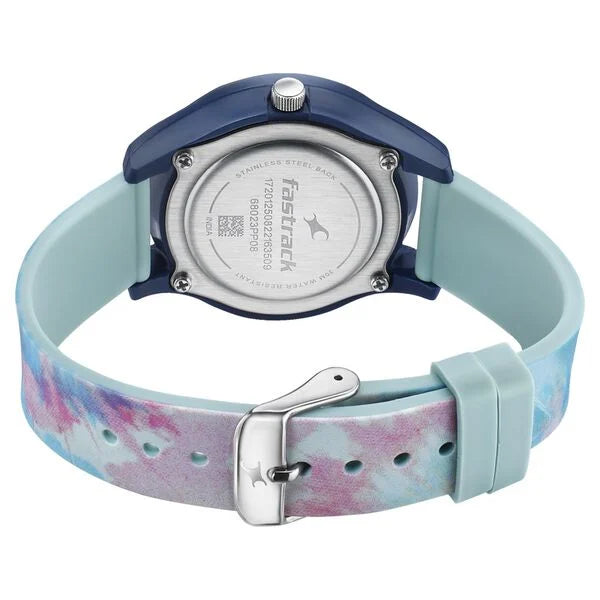 Fastrack Tie & Dye Quartz Analog Blue Dial Silicone Strap Watch for Girls ns68023pp08