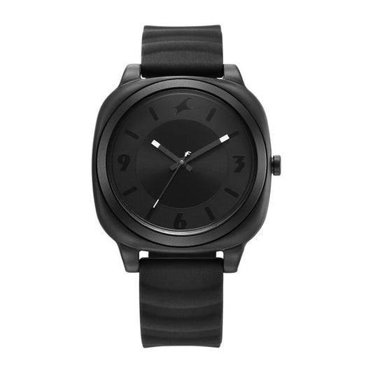 Fastrack Hype All Black Quartz Analog Black Dial With Black Silicone Strap Watch For Unisex 68034pp03w