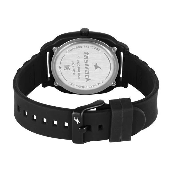 Fastrack Hype All Black Quartz Analog Black Dial With Black Silicone Strap Watch For Unisex 68034pp06w