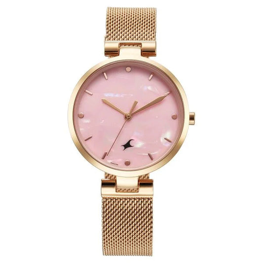 Fastrack Stunners X Quartz Analog Pink Mother Of Pearl Dial Stainless Steel Strap Watch For Girls 68049wm01