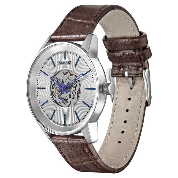 Sonata Quartz Multifunction Silver Dial Leather Strap Watch for Men nr7133sl01 / 7133sl01