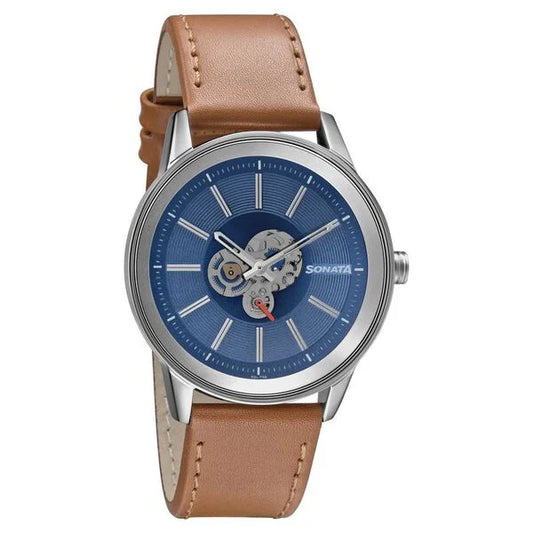 Unveil Watch With Blue Dial & Leather Strap 7133SL02