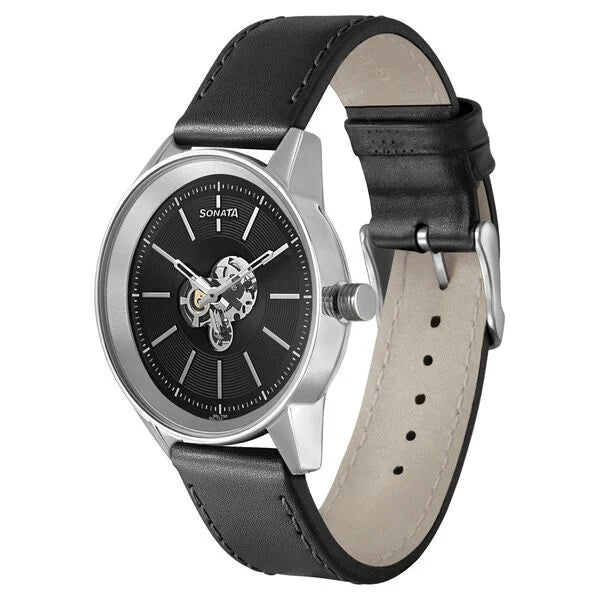 Unveil Watch With Black Dial & Leather Strap 7133SL03