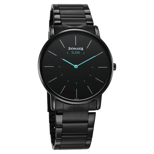 Sonata Sleek Quartz Analog Black Dial Black Stainless Steel Strap Watch For Men 7152nm01