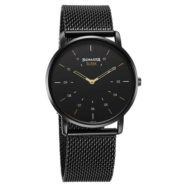 Sonata Sleek Quartz Analog Black Dial Black Stainless Steel Strap Watch For Men 7152nm02