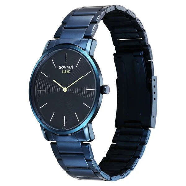 Sonata Sleek Quartz Analog Blue Dial Blue Stainless Steel Strap Watch For Men 7152qm01