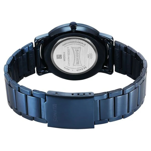 Sonata Sleek Quartz Analog Blue Dial Blue Stainless Steel Strap Watch For Men 7152qm01