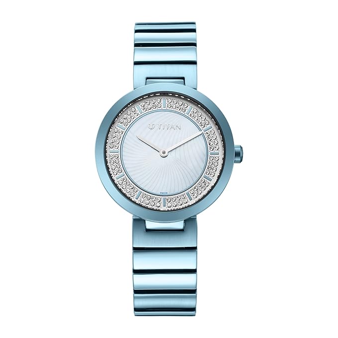 Titan Quartz Analog Blue Dial Stainless Steel Strap Watch for Women NS95162QM02  / 95162QM02