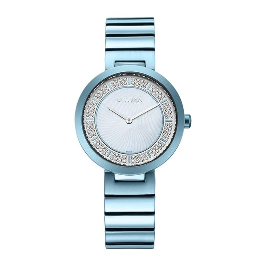 Titan Quartz Analog Blue Dial Stainless Steel Strap Watch for Women NS95162QM02  / 95162QM02