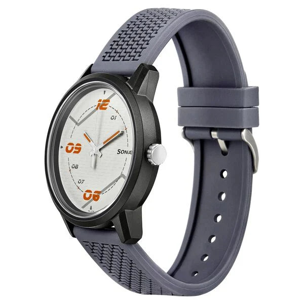 Sonata Quartz Analog PU Strap Watch for Men ns77085pp09w / 77085pp09