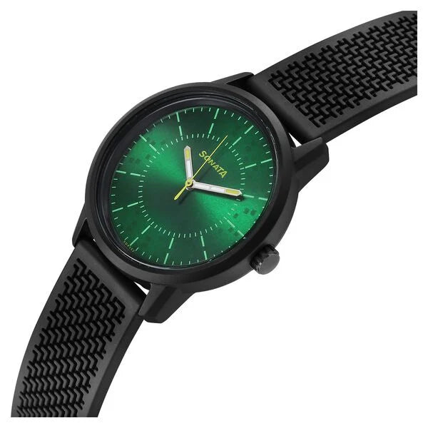 Sonata Volt Quartz Analog Green Dial Polyurethane Strap Watch for Men 77085PP22W