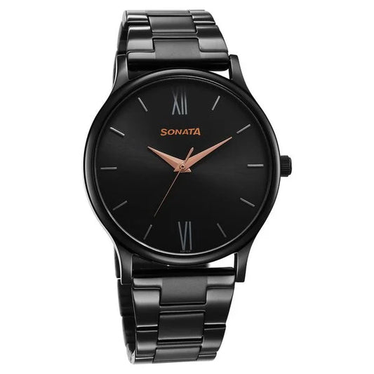 Sonata Aspire Quartz Analog Black Dial Stainless Steel Strap Watch for Men 77105nm03w