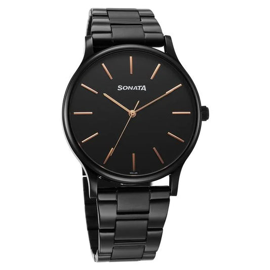 Sonata Aspire Quartz Analog Black Dial Stainless Steel Strap Watch For Men 77105NM11W