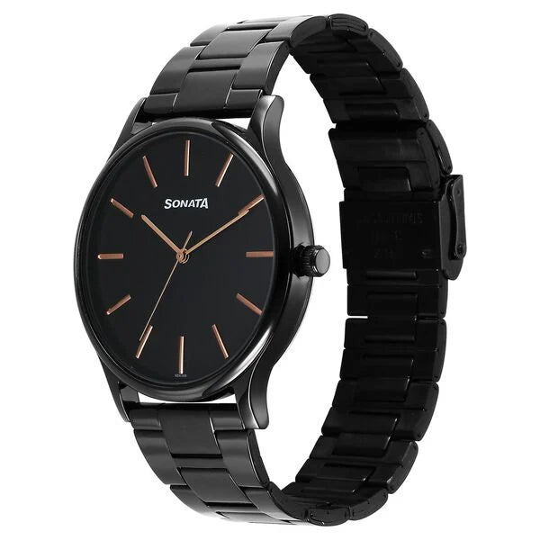 Sonata Aspire Quartz Analog Black Dial Stainless Steel Strap Watch For Men 77105NM11W