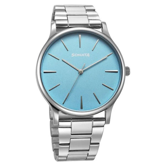 Sonata Aspire Quartz Analog Blue Dial Stainless Steel Strap Watch For Men 77105sm18w