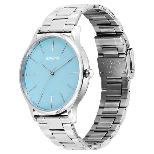 Sonata Aspire Quartz Analog Blue Dial Stainless Steel Strap Watch For Men 77105sm18w