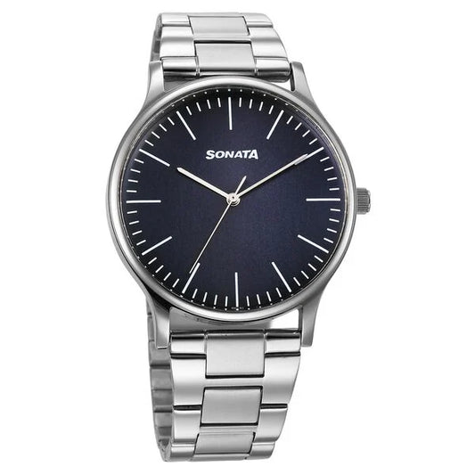 Sonata Aspire Quartz Analog Blue Dial Stainless Steel Strap Watch For Men 77105SM19W