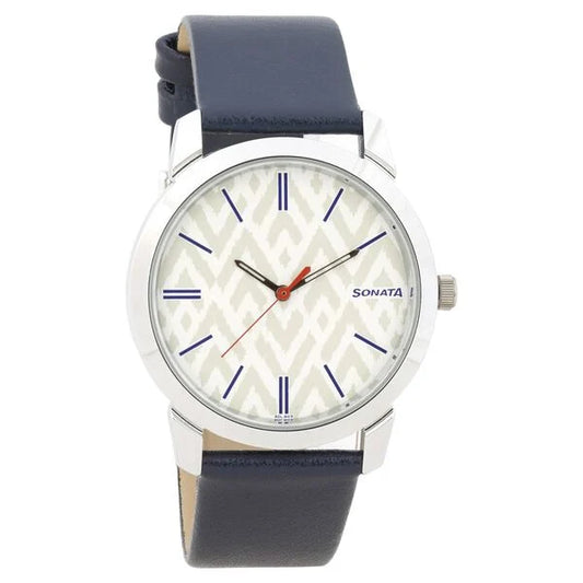 Sonata Knot White Dial Leather Strap Watch for Men nr77107sl02 / 77107sl02