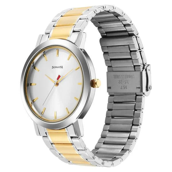 Sonata Utsav Quartz Analog Silver Dial Watch for Men 77108bm04