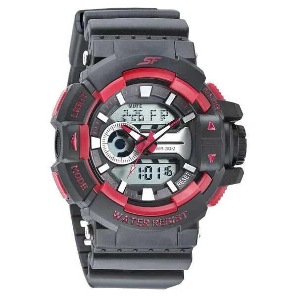 SF Quartz Analog Digital Black Dial PU Strap Watch for Men ns77118pp02w / 77118pp02w