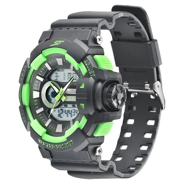 SF Quartz Analog Digital Black Dial PU Strap Watch for Men ns77118pp04w / 77118pp04w