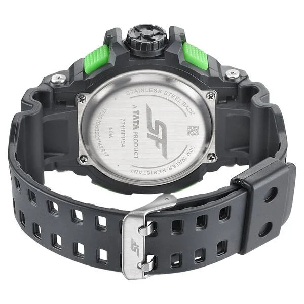 SF Quartz Analog Digital Black Dial PU Strap Watch for Men ns77118pp04w / 77118pp04w