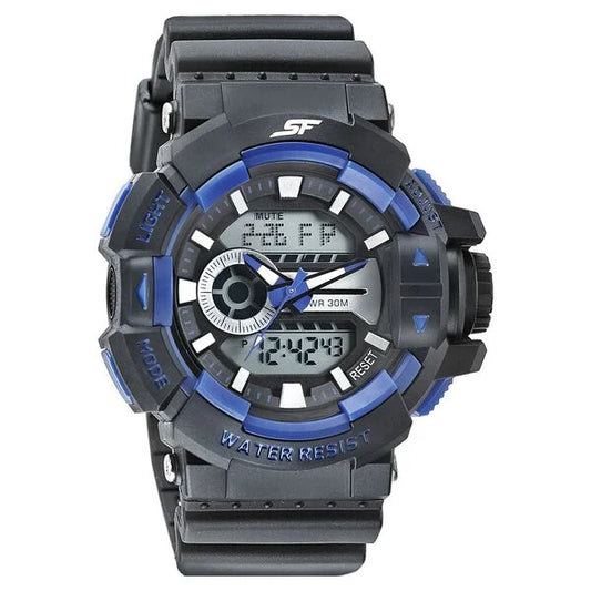 SF Quartz Analog Digital Black Dial PU Strap Watch for Men ns77118pp06w / 77118pp06w