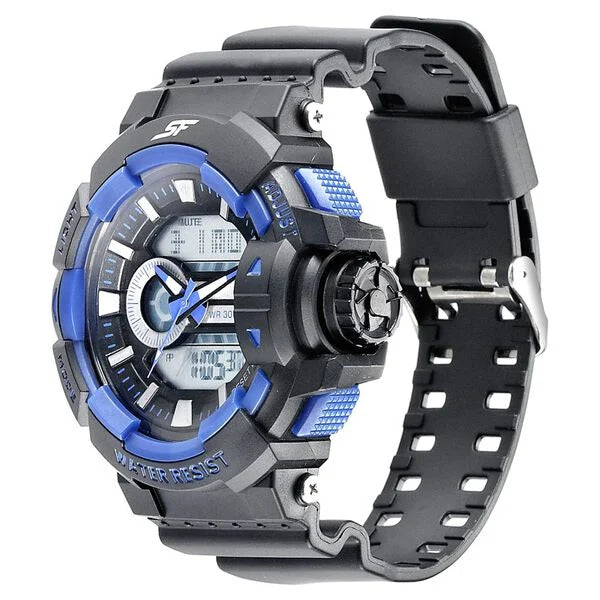 SF Quartz Analog Digital Black Dial PU Strap Watch for Men ns77118pp06w / 77118pp06w