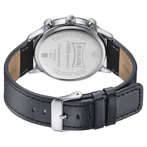 Sonata Quartz Multifunction Black Dial Black Leather Strap Watch For Men 77139sl03