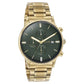 Sonata Quartz Multifunction Green Dial Golden Stainless Steel Strap Watch For Men 77145ym01