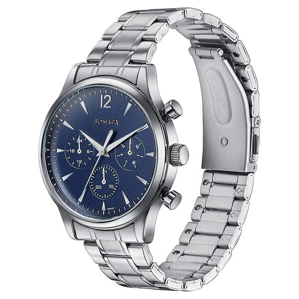 Sonata Wedding Edit Quartz Multifunction Blue Dial Stainless Steel Strap Watch For Men 77146sm02