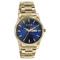 Sonata Quartz Analog with Day and Date Blue Dial Golden Stainless Steel Strap Watch For Men 77147ym01