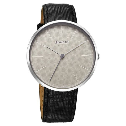 Sonata Ascent Quartz Analog White Dial Leather Strap Watch For Men 77152sl01